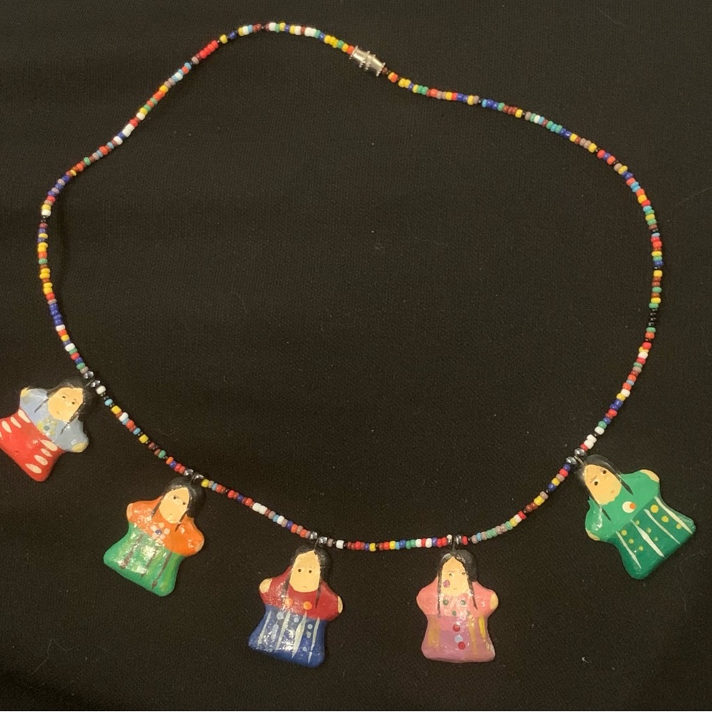 Hand Crafted Multicolor Beaded Necklace with Doll Charms